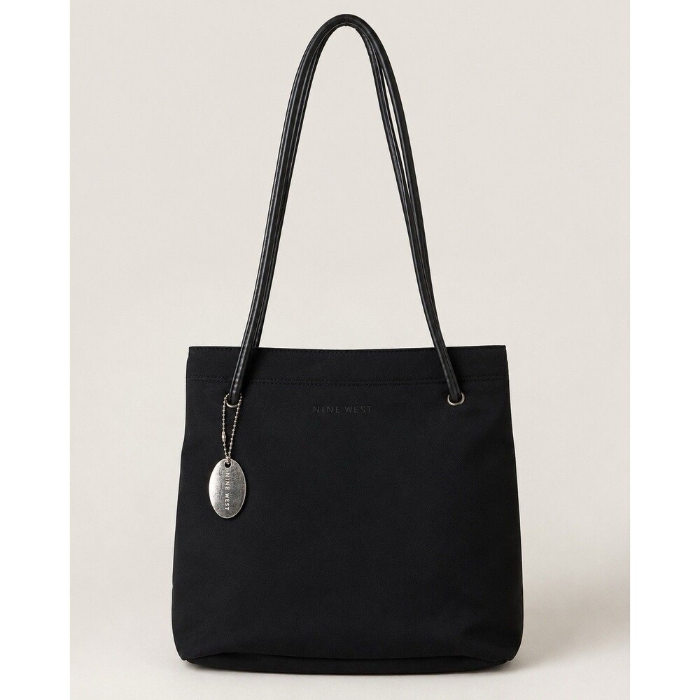 Nine West Navy Black Tote Shoulder Bag Nylon Minimalist Everyday Purse Y2K